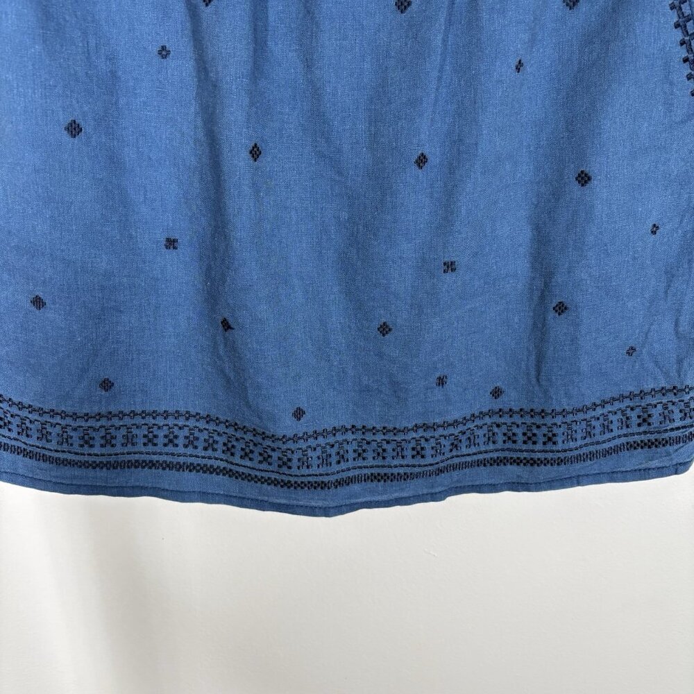 J.Crew Women S Blue Chambray Linen Cotton Embroidered Drawstring Mini Skirt - Picture 3 of 10